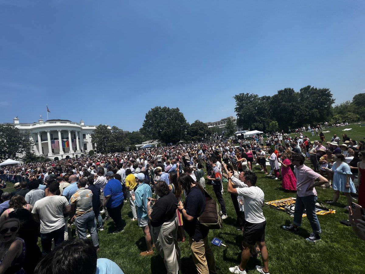 Crowd on the Whitehouse lawn erupts with chant “four more years” as President Biden addresses the largest Pride 🏳️‍🌈 event in -U.S. Presidential history.