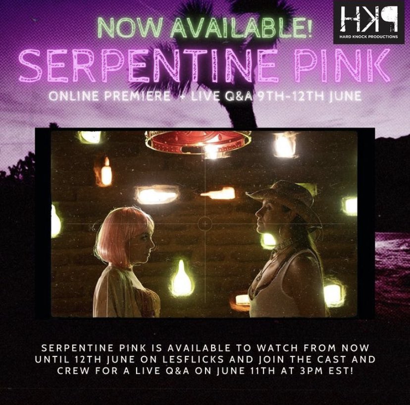 HardKnockProdCo's tweet photo. Serpentine Pink is officially available to watch on @lesflicks from now until the 12th June 🌈❤️ Click the link below to watch &amp; join us for the live Q&amp;A taking place on Sunday at 3pm EST

RT to help boost our latest project!
https://t.co/u0QuYcOvZt

#watchnnow #lgbtq #wlw https://t.co/fJVVPXnlWe