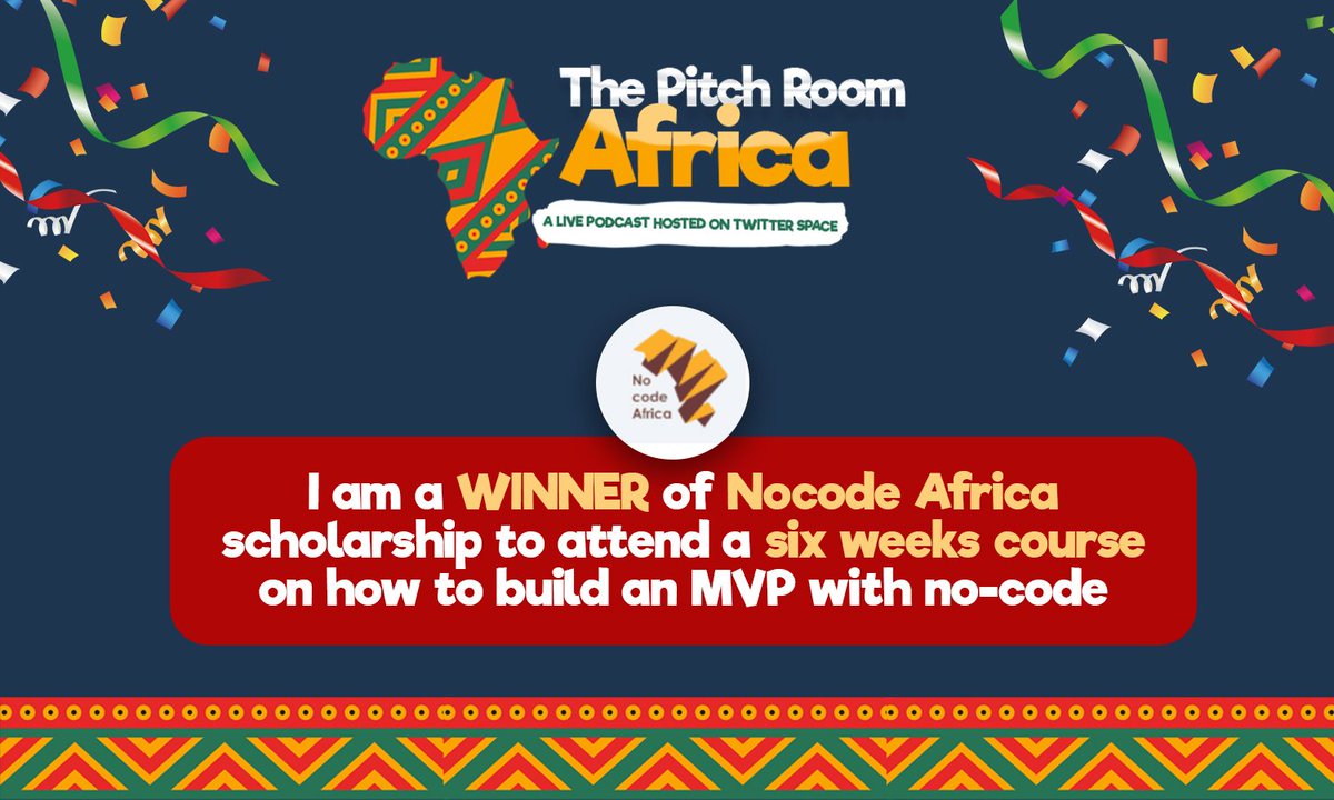 I am excited to share that I have been chosen for a 6-week scholarship from No Code Africa's prestigious program, hosted by <a href="/saccohsidi/">Sidi Saccoh</a> at #ThePitchRoomAfrica, where I will learn to build software, websites, apps, and my own MVP using no-code tools.
