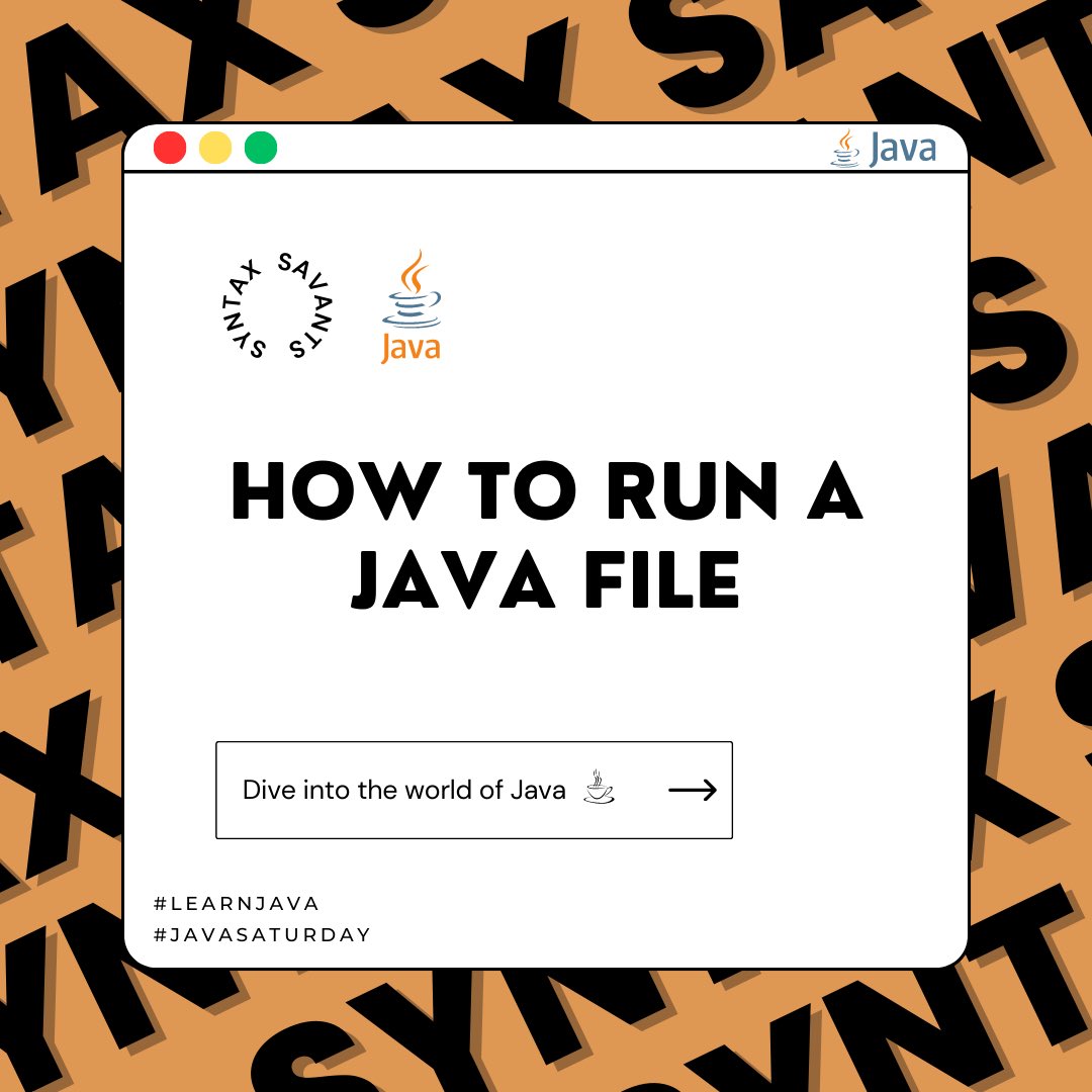 SyntaxSavants's tweet image. 🚀 Java Essentials: How to Run a Java File! 💻🔥

#JavaProgramming #CodeEssentials #WriteOnceRunAnywhere #JVM #Bytecode #CodingJourney #CodeBasics #CodingBeginner #SyntaxSavants #LearningToCode #ProgrammingJourney #learn #LearnJava #JavaSaturday