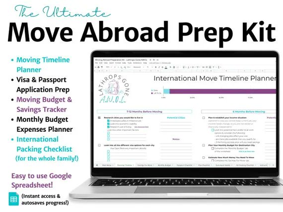 JessicaMLathrop's tweet photo. Moving Abroad Prep Kit / Google Sheets /  International Move Planner w/ Checklist, Travel Budget, Organizer, Savings Fund, To Do List, Expat by LathropsGoneAWOL https://t.co/LEM9JIeCp5