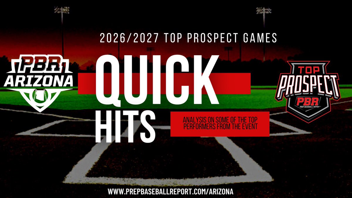 PrepBaseballAZ's tweet photo. 26/27 𝙏𝙤𝙥 𝙋𝙧𝙤𝙨𝙥𝙚𝙘𝙩 𝙂𝙖𝙢𝙚𝙨

💥 Quick Hits stand out performers from this summers 26/27 Top Prospect Games #PBRAZ 

🔗👉: https://t.co/rsqzt3539Z https://t.co/n4d3CmzEJO