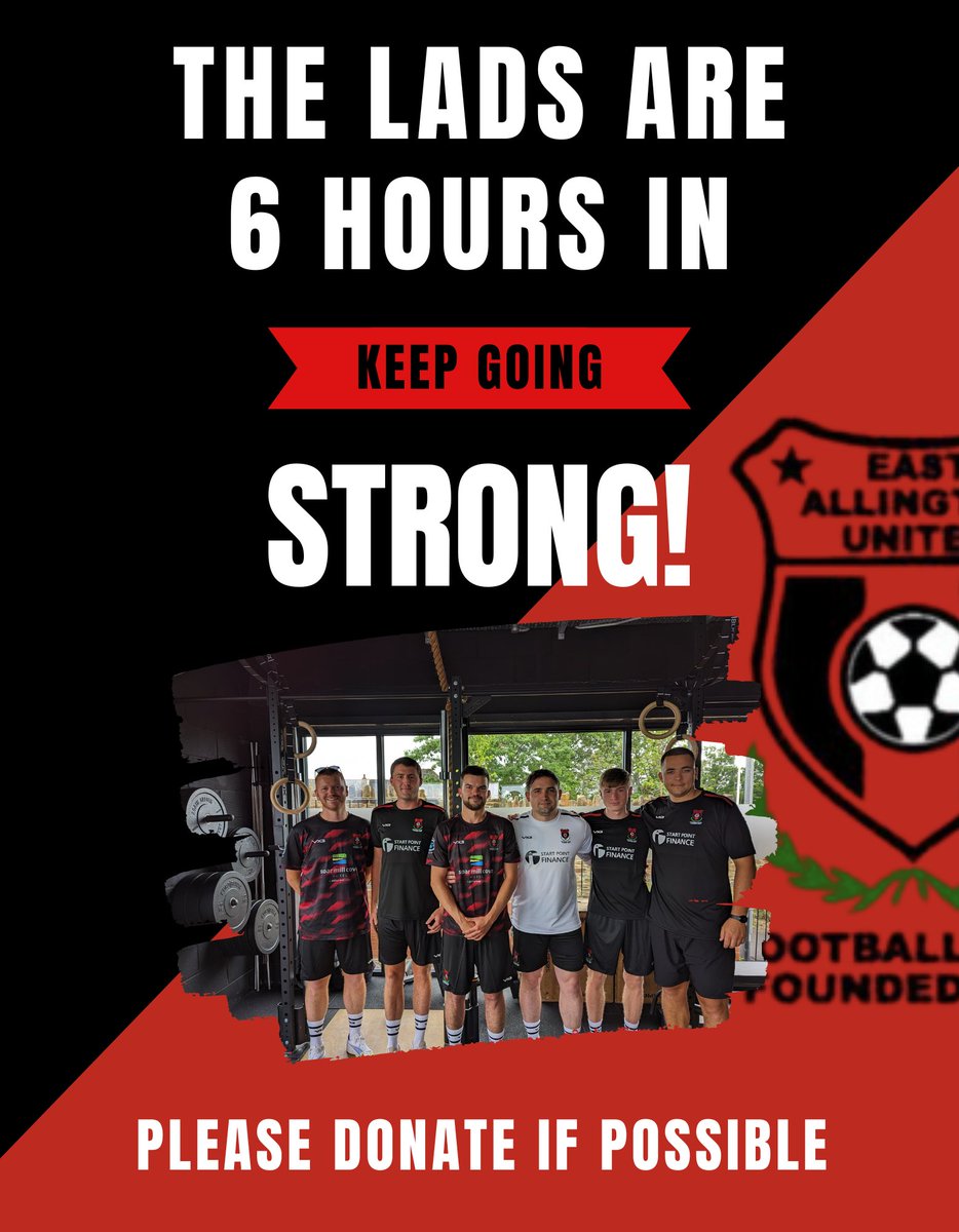 East Allington Utd (@eastallingtonfc) on Twitter photo 6 hours in and the boys are going strong 💪
Please donate if you can - it would give them all a lift with 18 hours still to go 🤯 - thank you
gofund.me/7aa98158
#sdfl #Pirates #eastallington
🔴⚫🏴☠️⚽
<a href="/swsportsnews/">South West Sports News</a> <a href="/sdfl2020/">SDFL</a> <a href="/PLsportsnews/">PlymouthSportsNews</a> <a href="/devoncornwallfc/">S&W Devon & E Cornwall Football</a> 6 hours in and the boys are going strong 💪
Please donate if you can - it would give them all a lift with 18 hours still to go 🤯 - thank you
gofund.me/7aa98158
#sdfl #Pirates #eastallington
🔴⚫🏴☠️⚽
<a href="/swsportsnews/">South West Sports News</a> <a href="/sdfl2020/">SDFL</a> <a href="/PLsportsnews/">PlymouthSportsNews</a> <a href="/devoncornwallfc/">S&W Devon & E Cornwall Football</a>