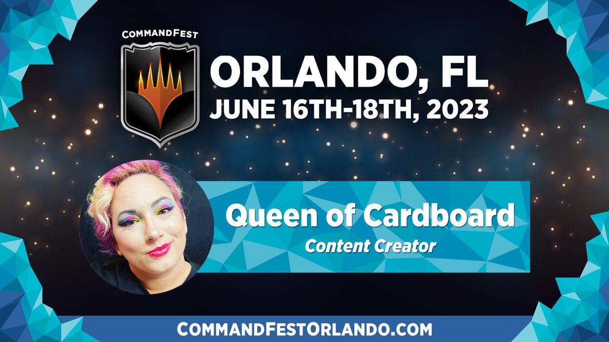 🚨 A SPECIAL GUEST APPROACHES 🚨

Meet #MTG Content creator and streamer, Beth, The Queen of Cardboard! (@QueenoCardboard) at CommandFest Orlando!

Sign up today for a weekend of #MTG fun ⬇️
CommandFestOrlando.com

#CFOrlando