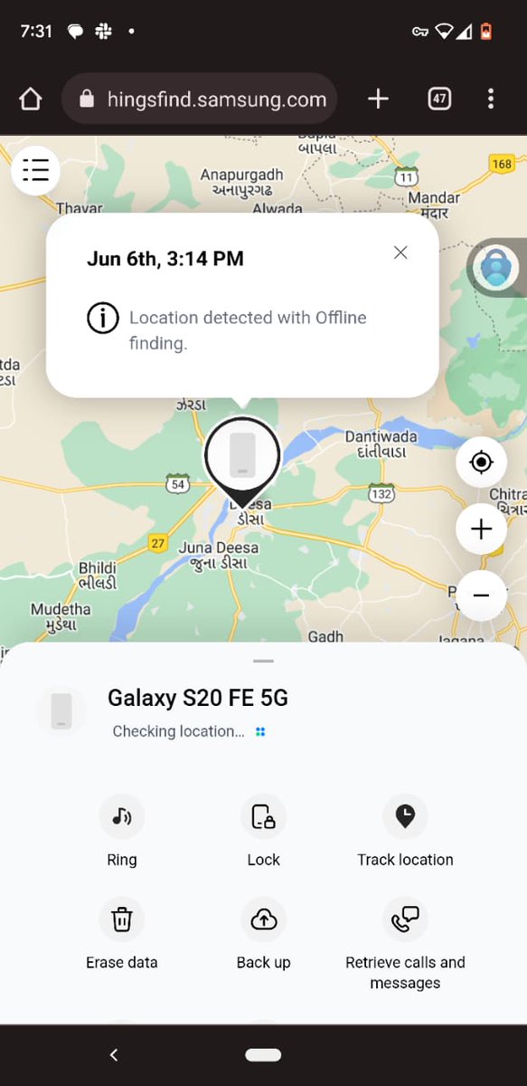 8varmad's tweet photo. @AhmedabadPolice @GujaratPolice Please help find my phone stolen on 28-May, found 4 days in Rabari gali, Ranip, Ahmedabad and now in Deesa. Sharing pics of location of phone - currently at Mobile shops at Deesa's Bagicha circle. 
IMEI: 352659951300026. FIR: 20230531051019. https://t.co/SQMvLMy03K