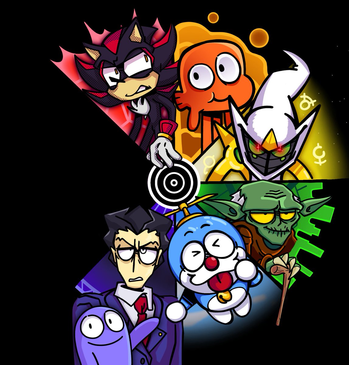 Sixth, blue, I got BLOO and Phoenix (they don't get very well) #ShadowTheHedgehog #sonicfanart #gumball #arceus #yoda #StarWars #doraemon #AceAttorney #mansionfoster