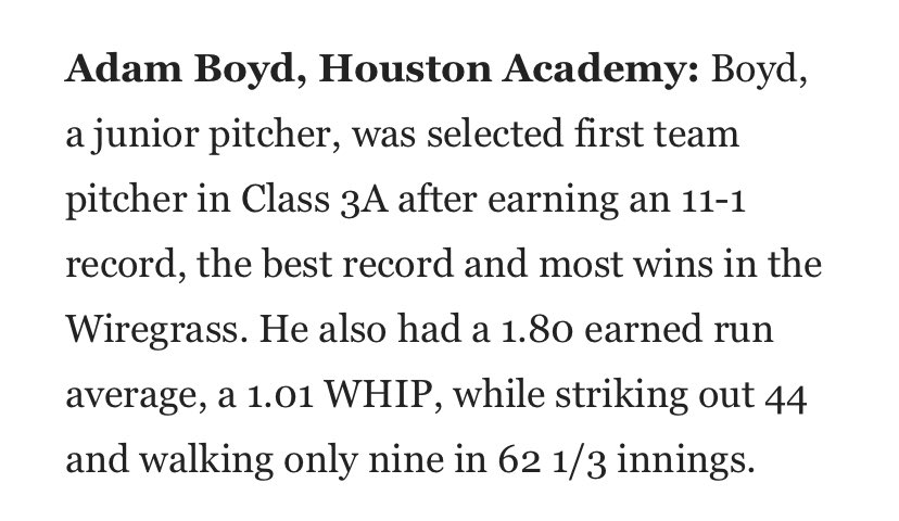 Excited to be named first team all state at the 3a level! Here are my stats from the 2023 season.