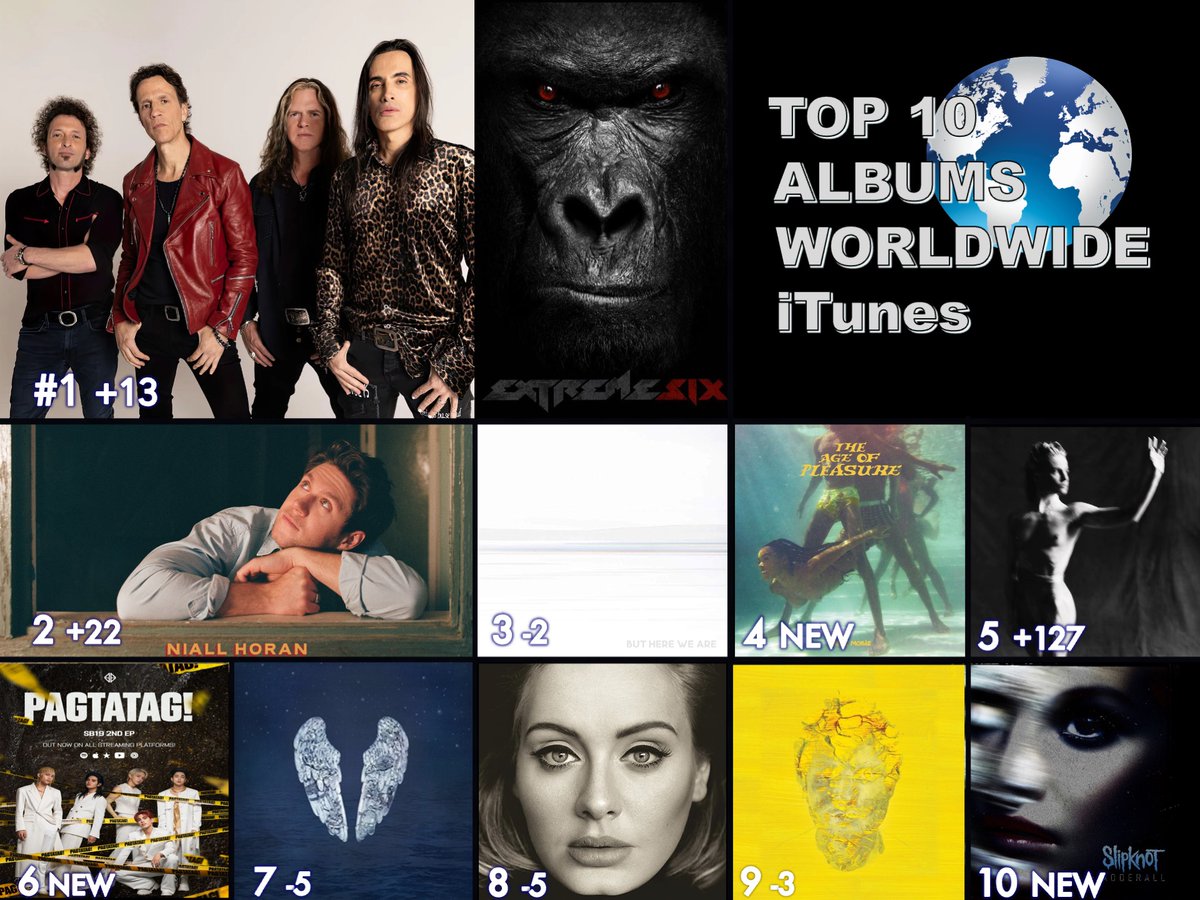🔝 🔟 ALBUMS ON W🌎RLDWIDE ITUNES
1⃣SIX - #Extreme
2⃣The Show - #NiallHoran
3⃣But Here We Are - #FooFighters
4⃣The Age of Pleasure - #JanelleMonáe
5⃣PARANOÏA, ANGELS, TRUE LOVE - #ChristineandtheQueens
6⃣PAGTATAG - #SB19
7⃣Ghost Stories - #Coldplay
8⃣25 - #Adele
9⃣Subtract -…