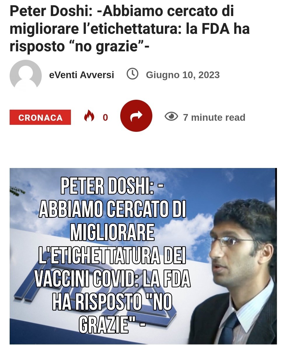 e_Avversi's tweet photo. Peter Doshi: -Abbiamo cercato di migliorare l'etichettatura: la FDA ha risposto "no grazie"

https://t.co/FKzhaspMhW

#COVID19 #FDA #vaccineinjuries #VaccineSideEffects #PeterDoshi #VaccineGenocide #mRNA #EventiAvversiNews https://t.co/bx4n9HTYdI