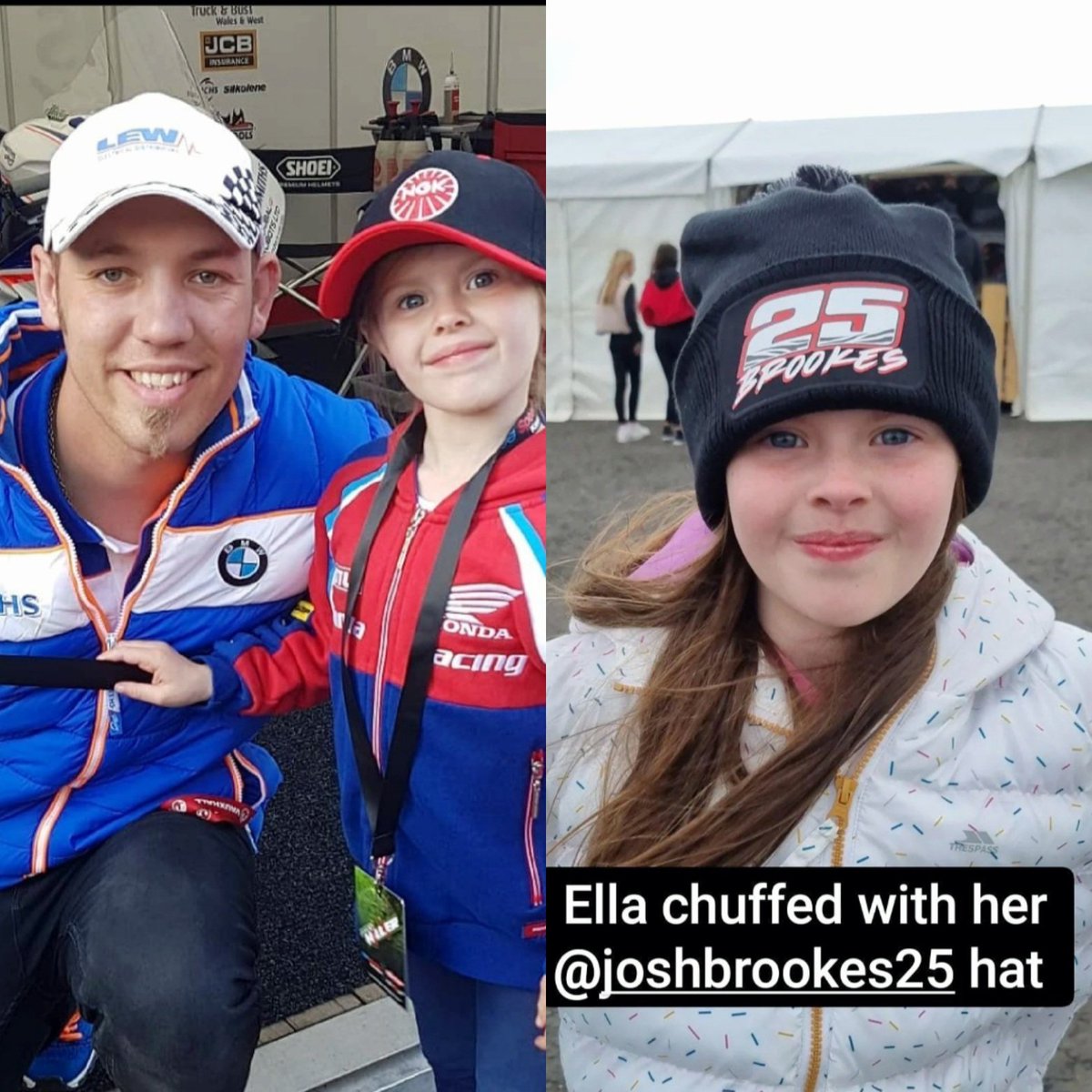 TheOriginalTP's tweet photo. @FHO_Racing @peterhickman60 My daughter with Peter at the North west in 2018 and last year after she got her Josh Brookes hat https://t.co/aKLY8E4Qev
