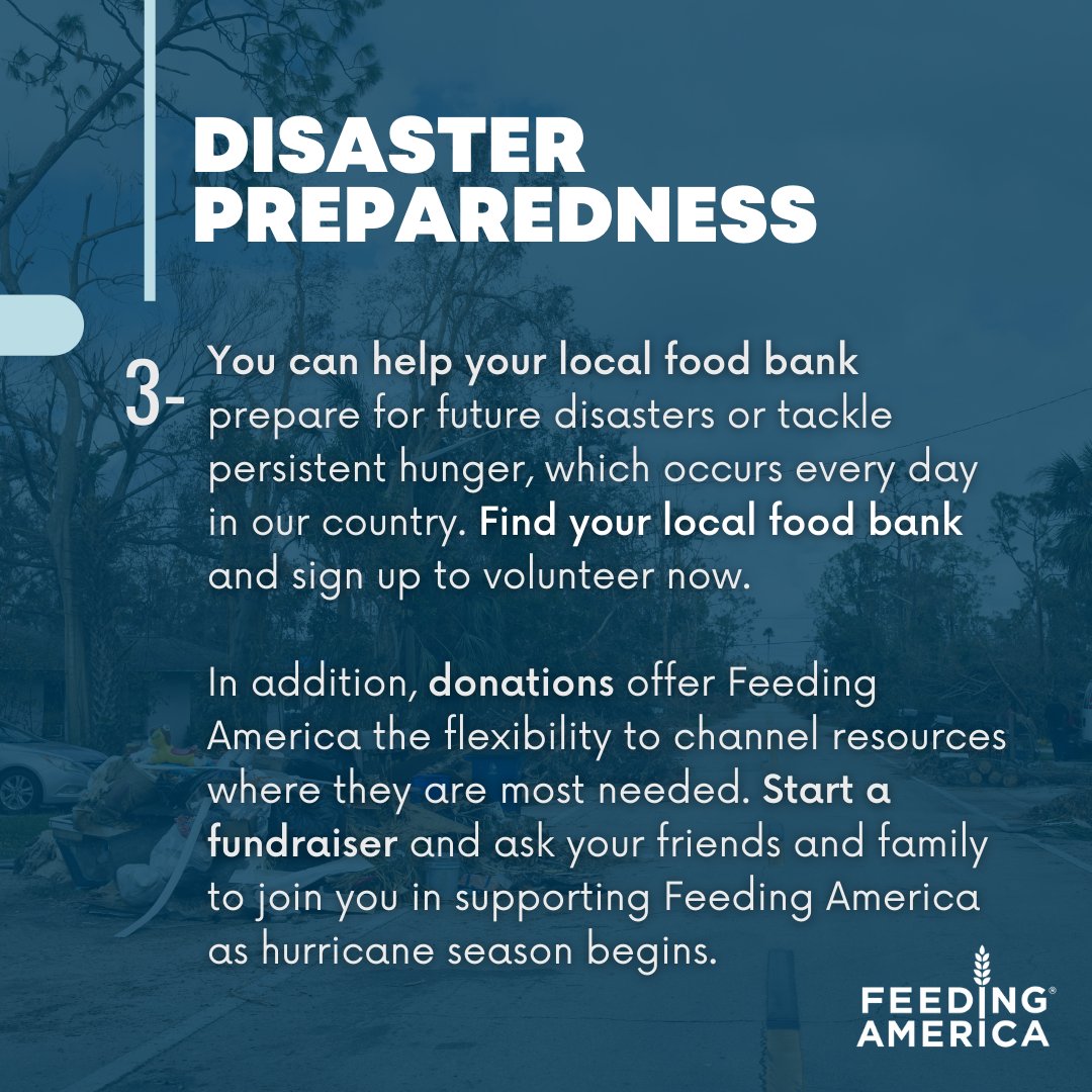 FeedingAmerica's tweet photo. June marks the beginning of the Atlantic hurricane season. Feeding America has been working harder than ever to prepare for what Mother Nature may have in store this hurricane season. We're there before, during, and after a storm.

Learn more by visiting: https://t.co/A55TkOzUpt https://t.co/Hql2J9jeAy