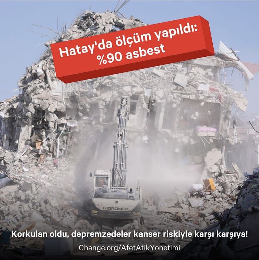 #RT SESİMİZİ DUYUN HATAYDA ASBEST VAR.

Bakanlık tehlike yok demişti; %90 asbest çıktı!

İklim Adaleti Koalisyonu ile birlikte Hatay’da incelemelerde bulunan TMMOB Çevre Mühendisleri Odası İstanbul Şube Yöneticisi Medet Güney, evsel atıklar, tıbbi ve tehlikeli kanserojen