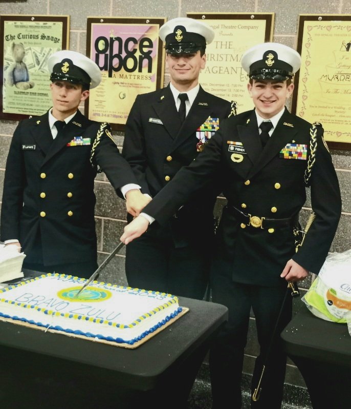 THE CHANGING OF THE GUARD! Tues, NJROTC CHANGE of COMMAND occurred with the simple words " I RELEIVE YOU OF COMMAND" &amp; "I STAND RELEIVED" the new TOP 3 CADETS for the for the School Year 2023-2024.L to R. Cadets Alex Le Fante, c/CMC.Anthony Costello,c/CO.Nicholas Fisher, XO. BZ!