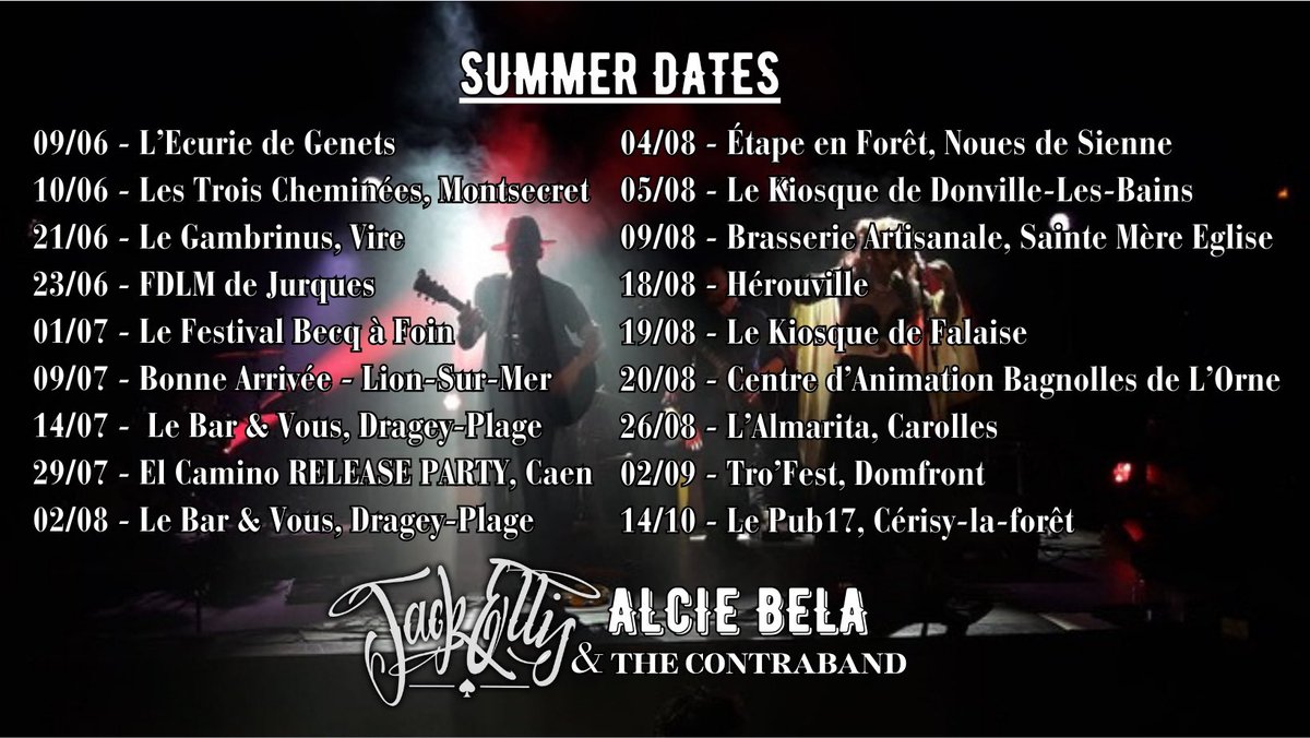 Jackellismusic's tweet photo. Summer Dates 😎🇫🇷 

#summerdates #concerts #gigs @Alciebelamusic #thecontraband https://t.co/55e3lmxRYT