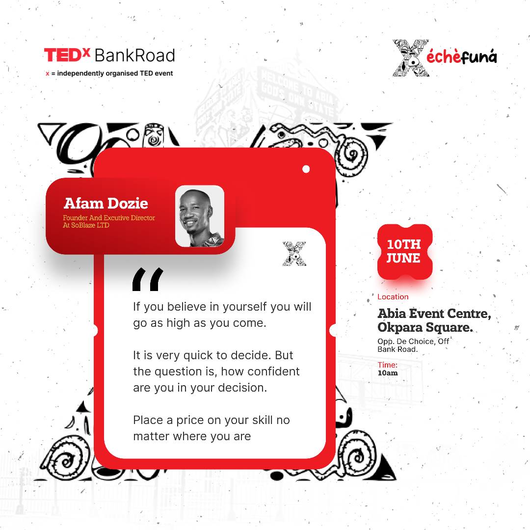 EmmaOfficial_15's tweet photo. If you believe in yourself, you'll go as high as you come.
Read through the visuals.
#SpeakersSession
#TEDxBankRoad #TEDx #TEDEvents #TEDTalks #TEDSpeakers #Echefuna https://t.co/6aZPBZ9dDD