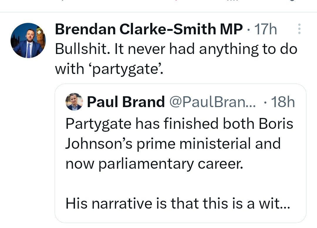 BCS is correct. BoJos downfall was the fact he's a lying, narcissistic bigot who cannot be trusted. 

Partygate, Pinchergate, and COVID gate were all symptoms, not the cause.