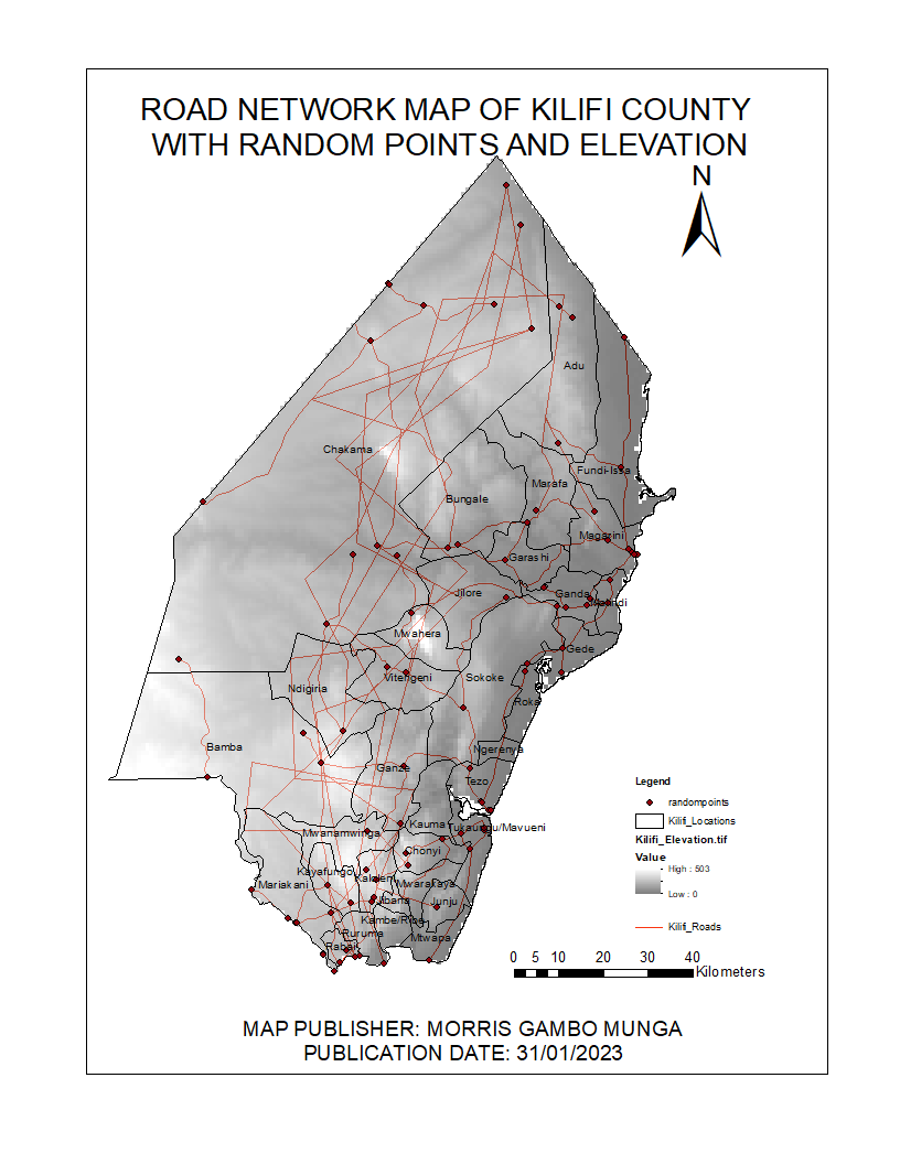 Kilfi County Road Network Analysis using random points.
#gis #gischat #DataScience #Datavisualization #Python #arcGIS #Kilfi #Survey #Geospatial  #matplotlab