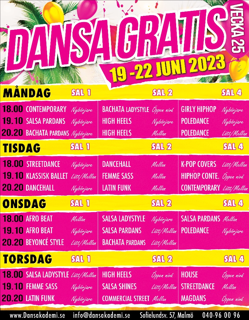 Dansakademin's tweet photo. Gratis prova på 35 st kurser den 19-22 Juni! 😍 Skånes största dansfest börjar nästa vecka!  https://t.co/M6DuZpM16d https://t.co/yXJ94zYDhT