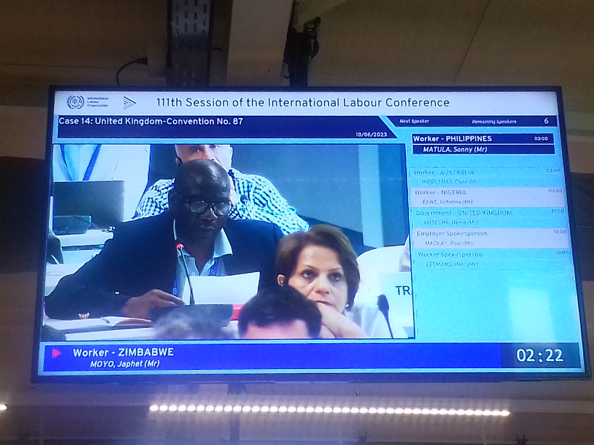 111th ILO conference: ZCTU Secretary General @japhet_moyo today spoke on the United Kingdom’s anti-union stance and violation of ILO Convention 87 on Freedom of Association and Protection of the Right to Organise. @FMuchae @NewZimbabweCom @ituc @ituc_africa