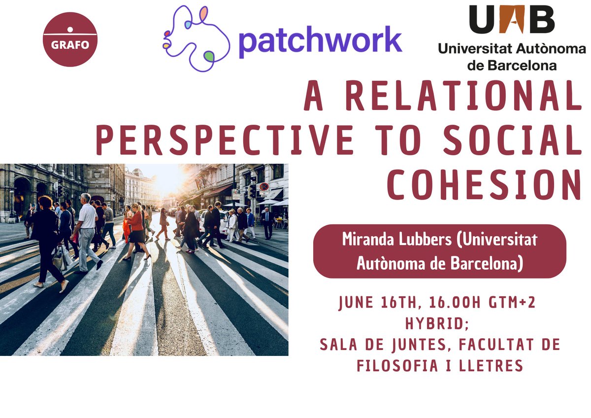 GrafoUab's tweet image. Next friday new GRAFO Seminar!: "A relational perspective to social cohesion" by @miranda_lubbers (UAB). 🔜 16/06 - 16:00 GMT+2 teams.microsoft.com/l/meetup-join/…