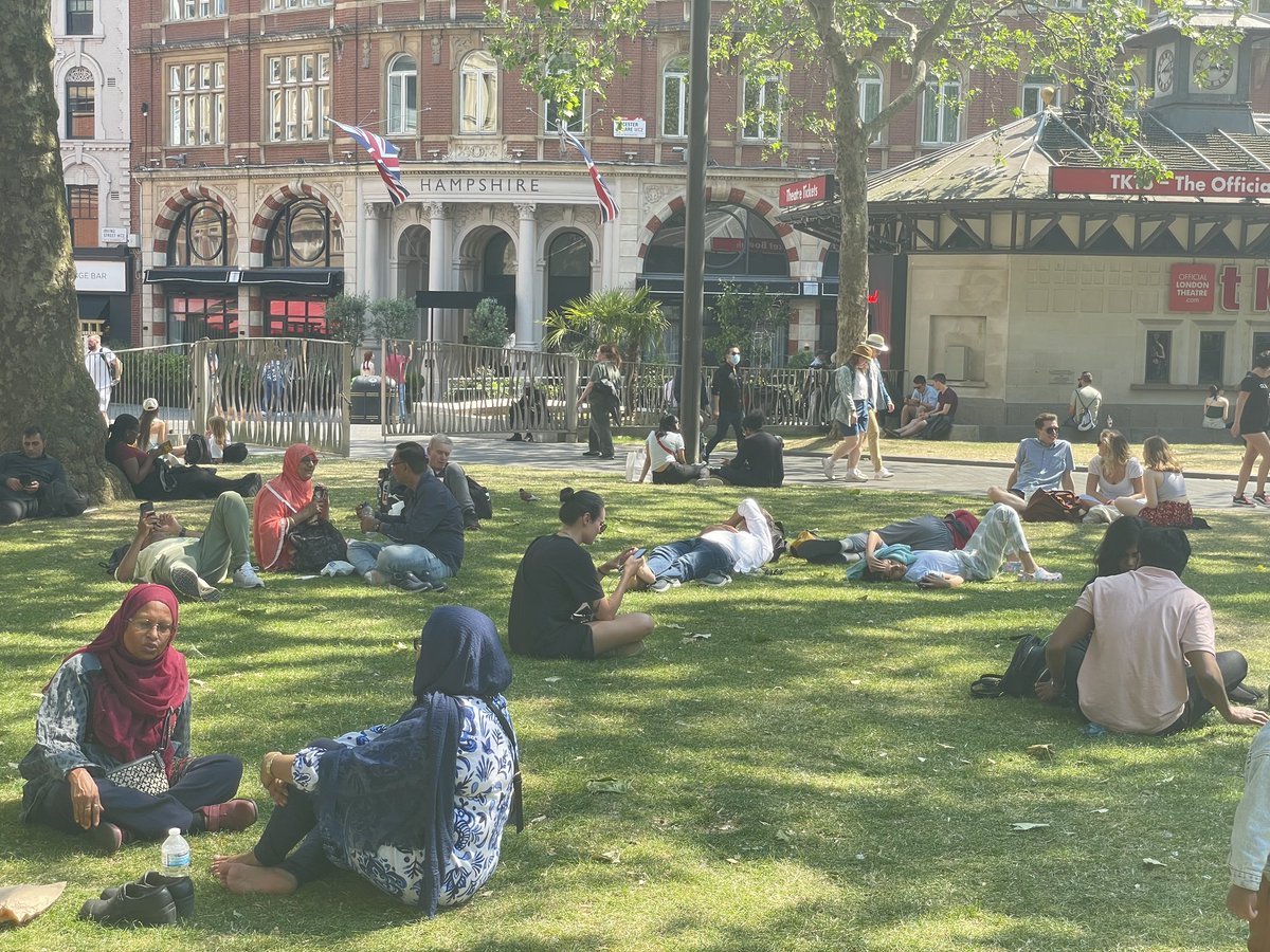 Sitting in a park in London. SO many people have taken refuge under the tree shade as the sun is scorching. People of multiple nationalities, religion, culture. Some in shorts, others in Hijab. All respecting each other’s privacy and minding their own business. I miss this back…