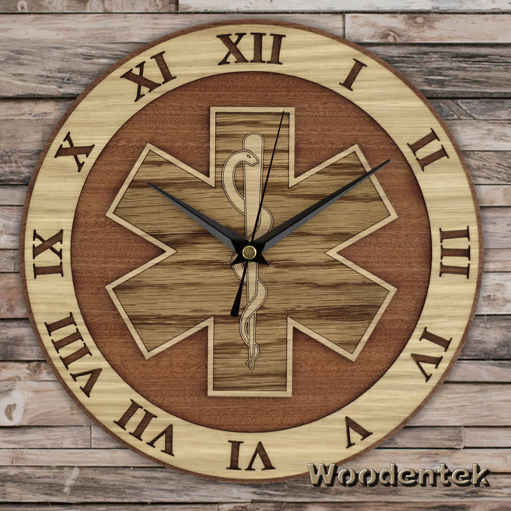 woodentek's tweet photo. Handmade #RodOfAsclepius  wooden clock #MedicalClock #StarOfLife. We created the original clock; don't buy Chinese copies (sometimes they even use our photos to hide their low-quality cheap copy!). #BizHour #Etsy - WorldwideShipping  https://t.co/vn9eYw92IB https://t.co/EllHsHs3w8