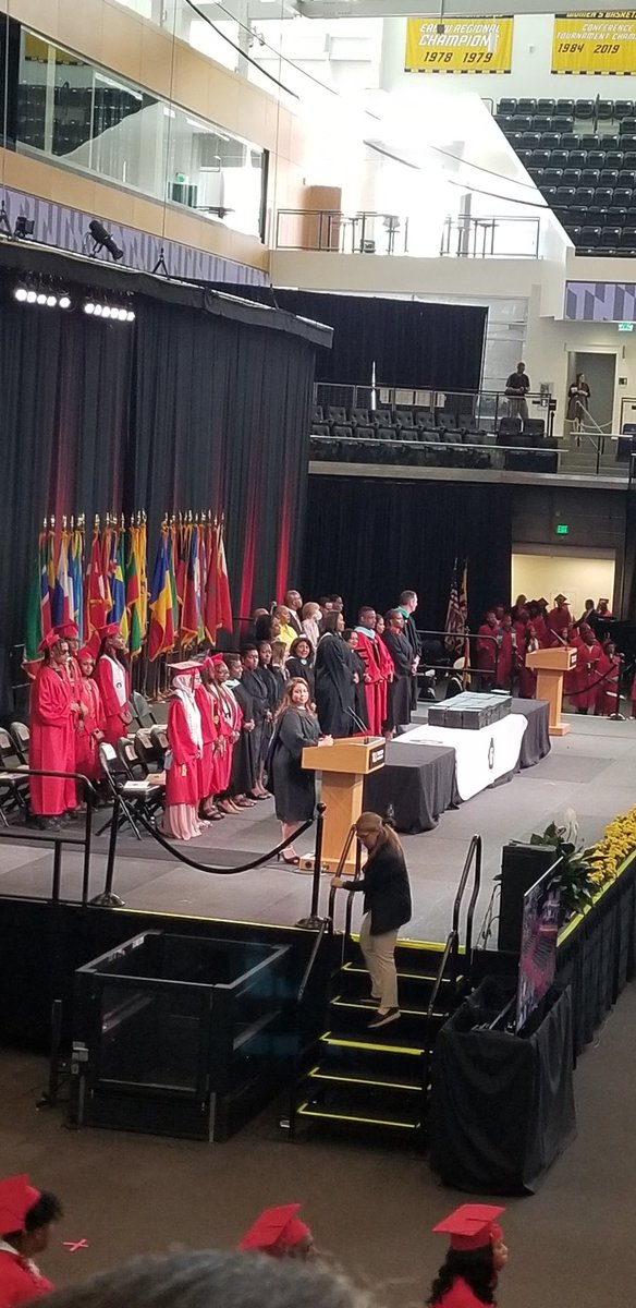 At Woodlawn High's graduation where 4 students completed their AA from CCBC and High school diploma.  17 others participated in the program and have the opportunity to complete their AA degree at CCBC. Congratulations to all the graduates!