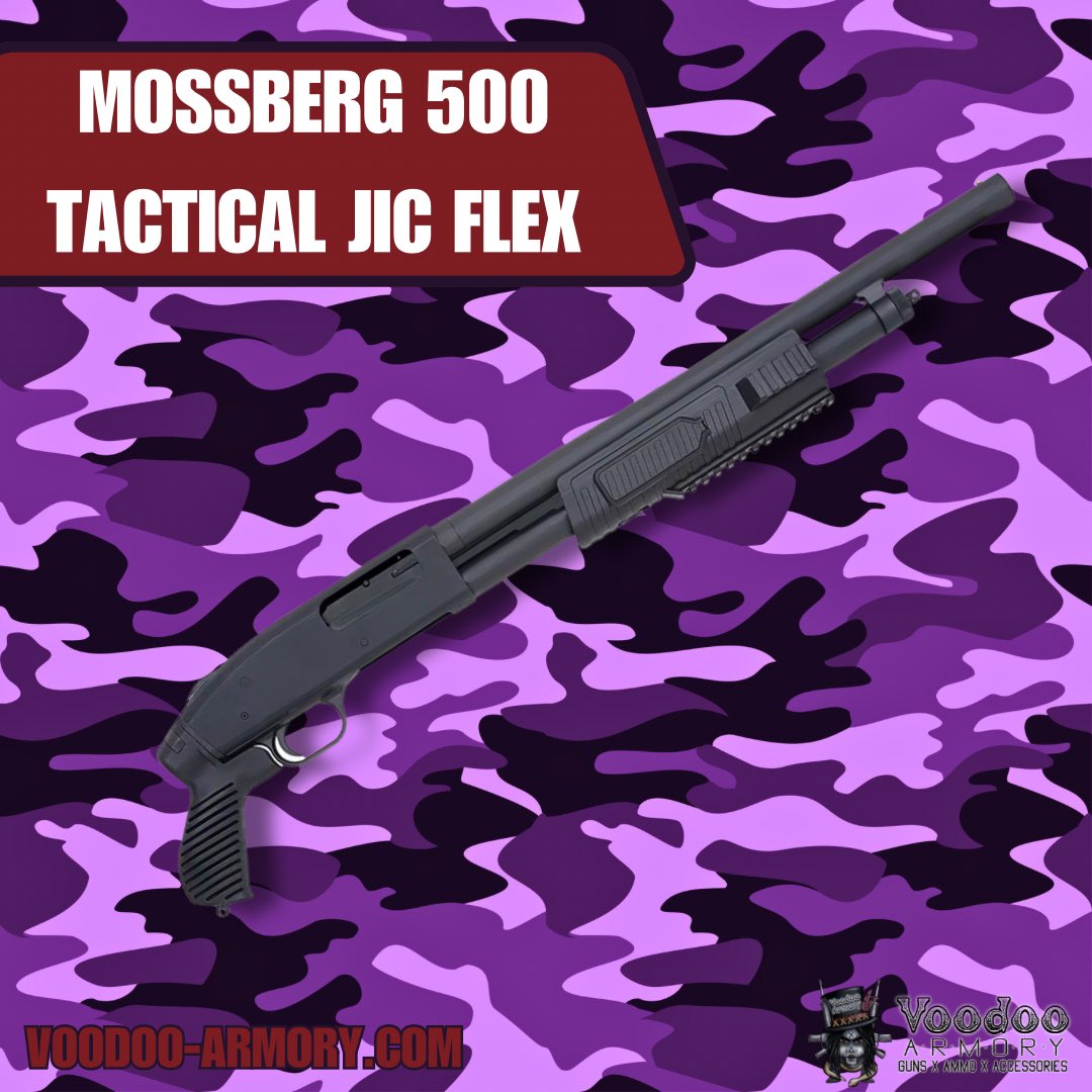 The Mossberg 500 Tactical JIC Flex. Features include a front bead sight, a FLEX pistol grip, a shotgun bag, and the pump grip comes with a Picatinny rail. voodoo-armory.com/mossberg-500-t… 
#mossberg #mossberg500 #tacticalshotgun #shotgunlife #shotgunsdaily #pewpewlife #voodooarmory