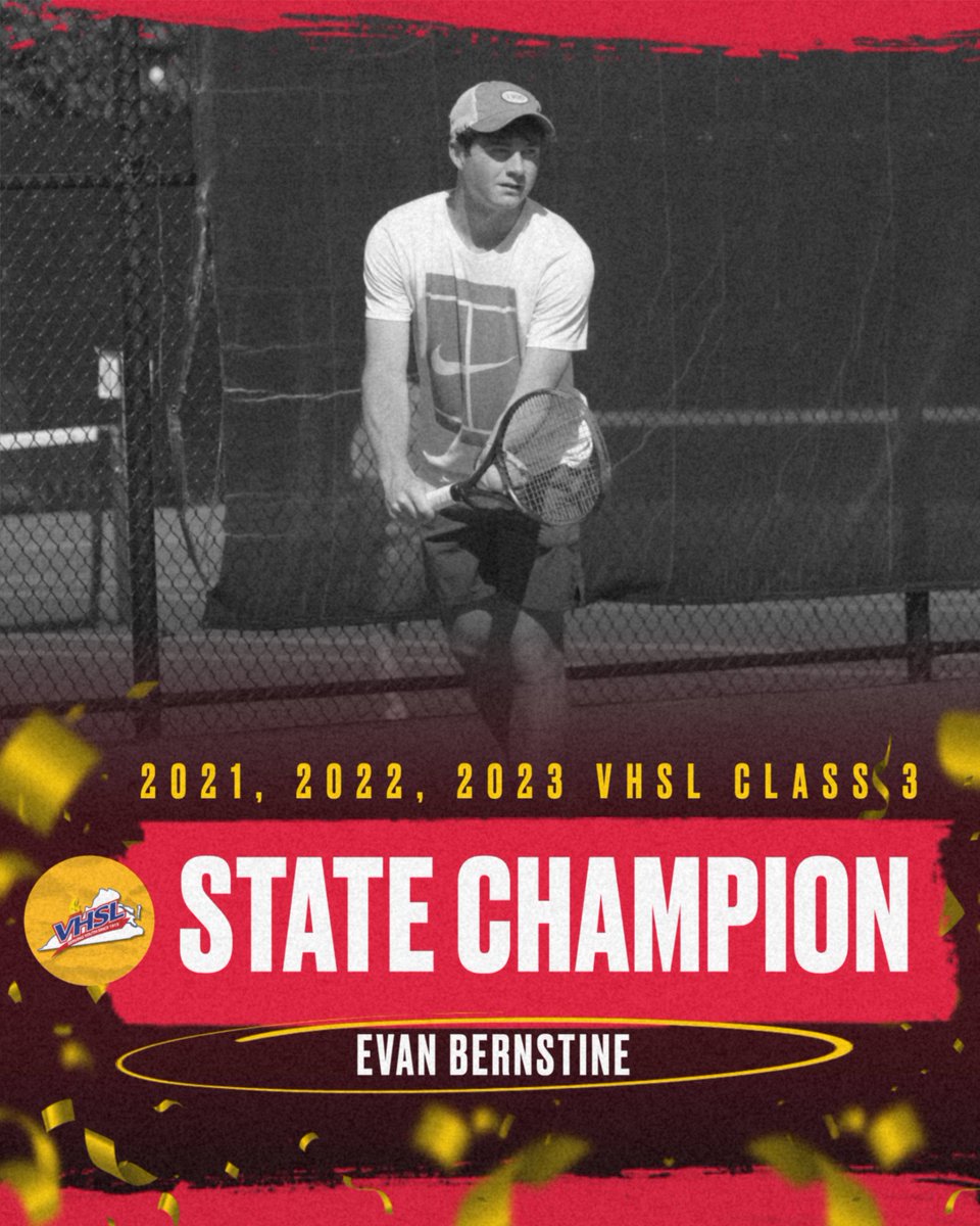 GoochlandSports's tweet photo. Evan Bernstine takes his 3rd state title with a 6-2, 6-0 victory this morning.  He completes his illustrious prep career with a perfect 49-0 singles record!
@804varsity @scrimmageplay https://t.co/6dTVXys9AZ