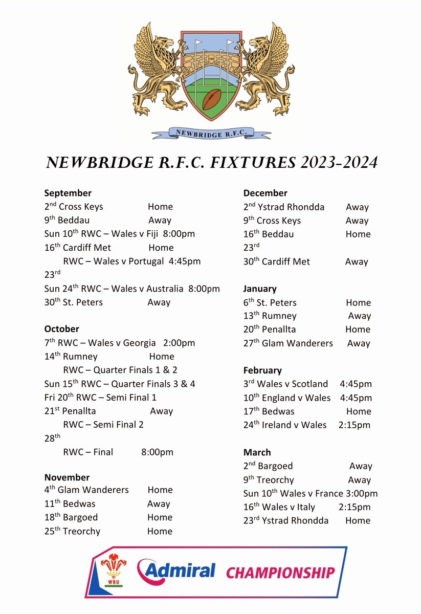 newbridgerfc's tweet photo. Here they are.......
Our fixtures for the 2023-24 Championship season.
💙🖤 https://t.co/z796aljP5Z