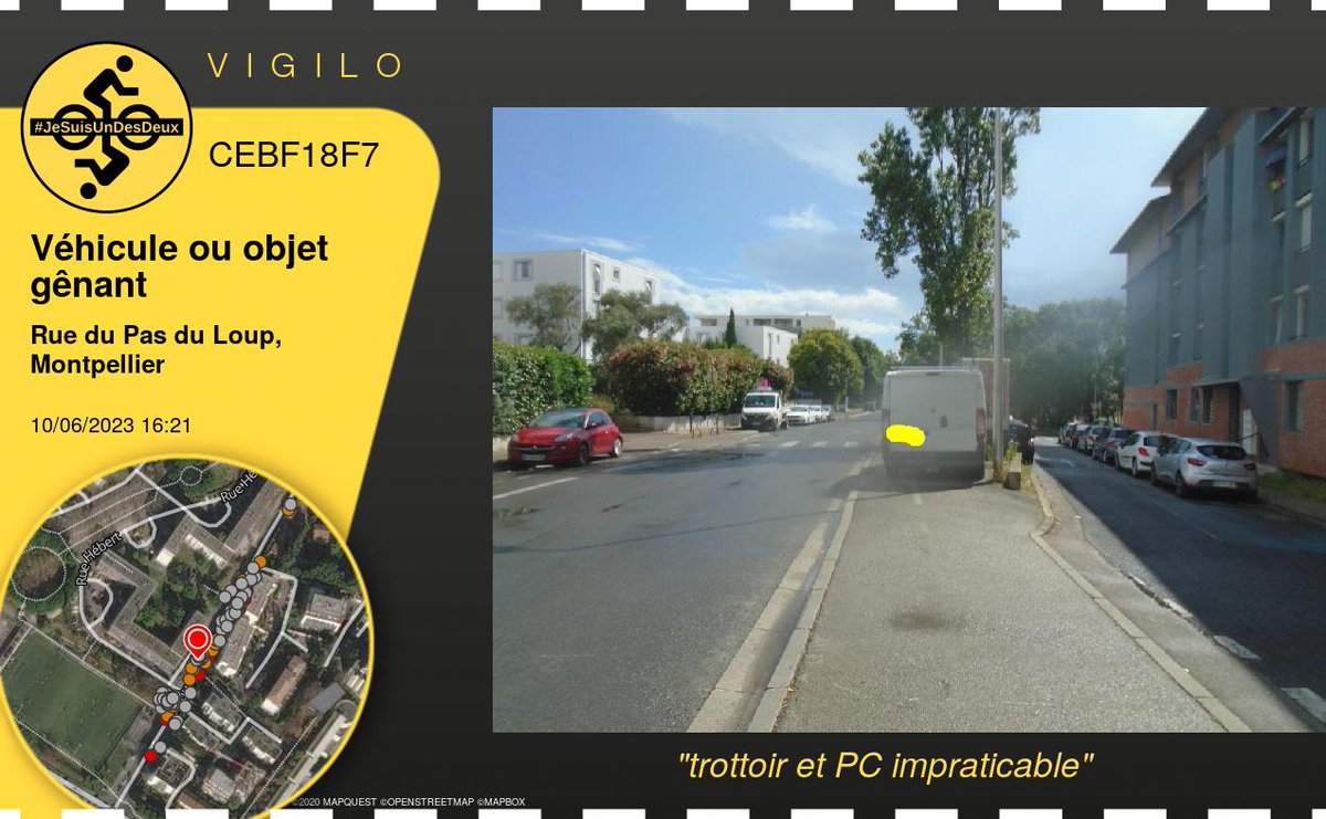 VigiloMtp34's tweet photo. Véhicule ou objet gênant à #Montpellier :
trottoir et PC impraticable
---
- Détail : https://t.co/Av97GBNPgd
- Carte : https://t.co/JDUekT8W0Q 
---
#JeSuisUnDesDeux #VG_CEBF18F7 https://t.co/BLkSq9M1Aq