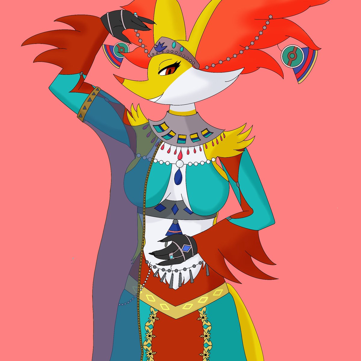 VTMaphoxy's tweet image. This one I&apos;ve been working on since the skin was announce, there are still things i need to work on. I&apos;ll share more this day 😊
#マフォクシーの日 #DelphoxDay #furryartwork #Anthro #delphox
