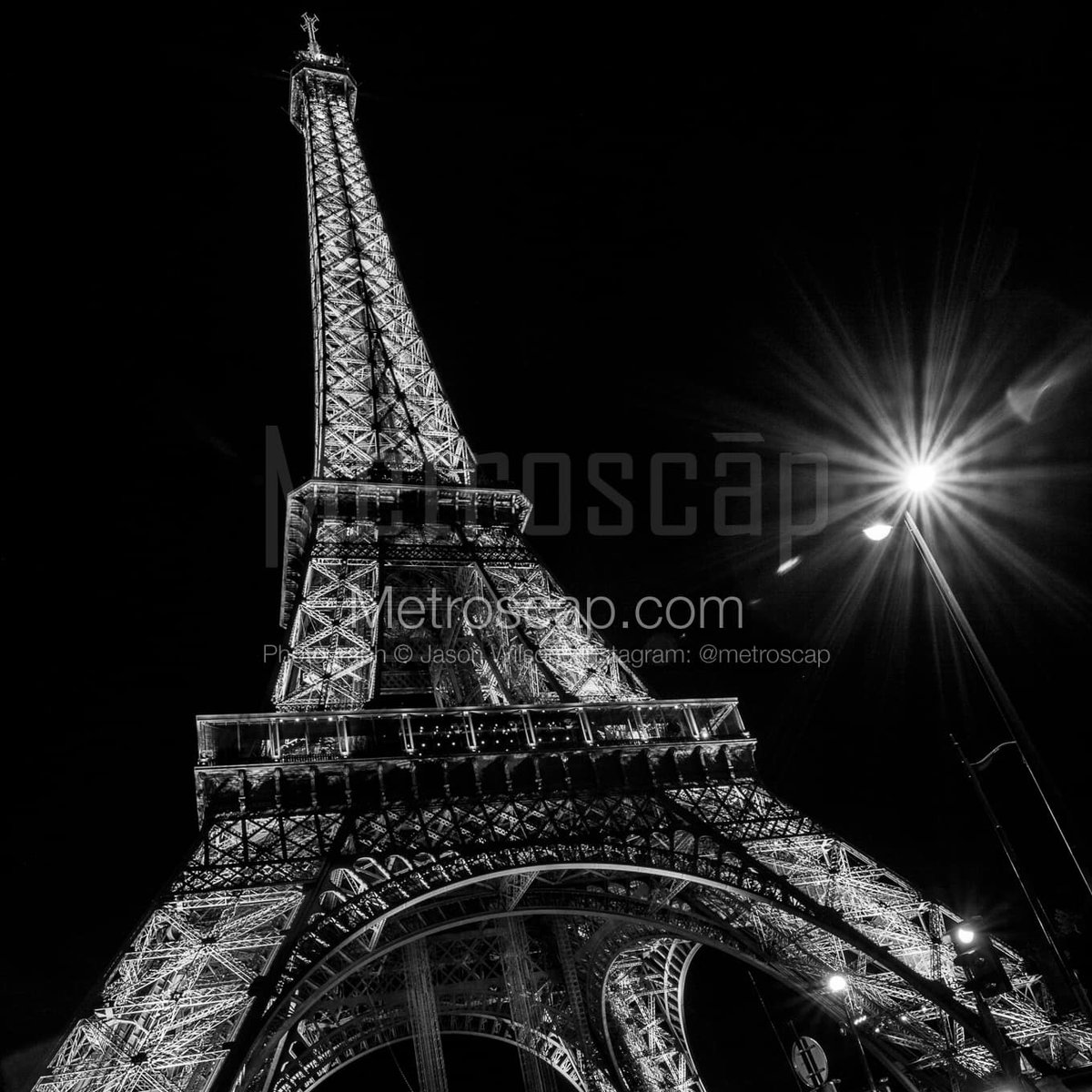 Paris photography Black & White: The Eiffel Tower and Street Light #Paris #france #louvre #champselysees #arcdetriomphe #trocadero #notredame #seine #BlackWhite | metroscap.com/vintage-paris-…