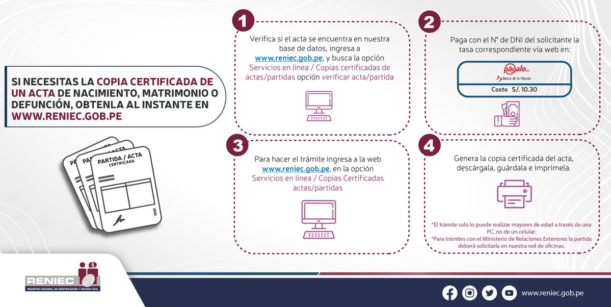 ReniecPeru's tweet photo. 📢 En la web del Reniec puedes tramitar las actas de nacimiento, matrimonio y defunción. 
Ingresa aquí: https://t.co/DpckzfBGPV https://t.co/KTENJbOD6V