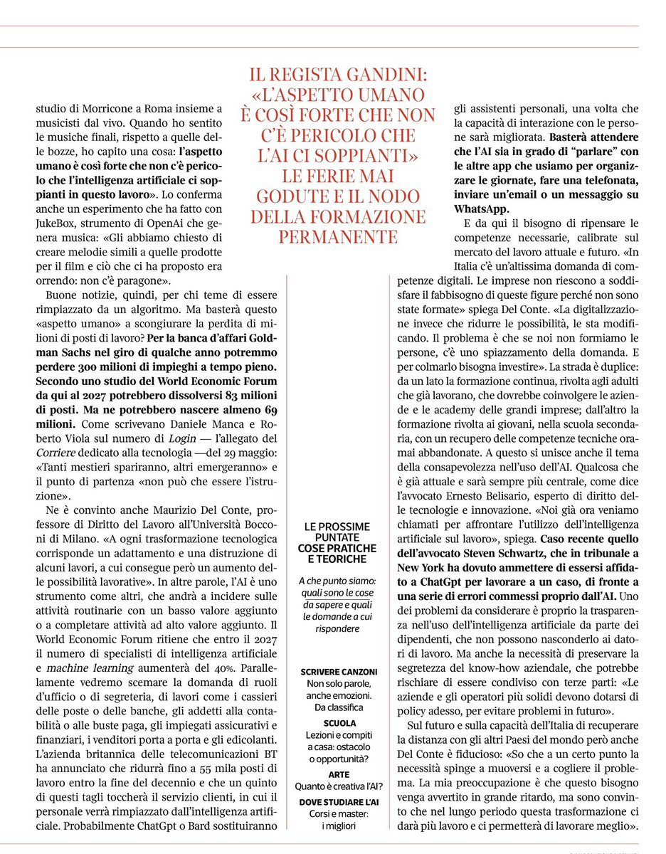 Qui le mie osservazioni nell'approfondimento che @alliscaglioni su #Sette @Corriere dedica all'impatto dell'intelligenza artificiale sul lavoro.