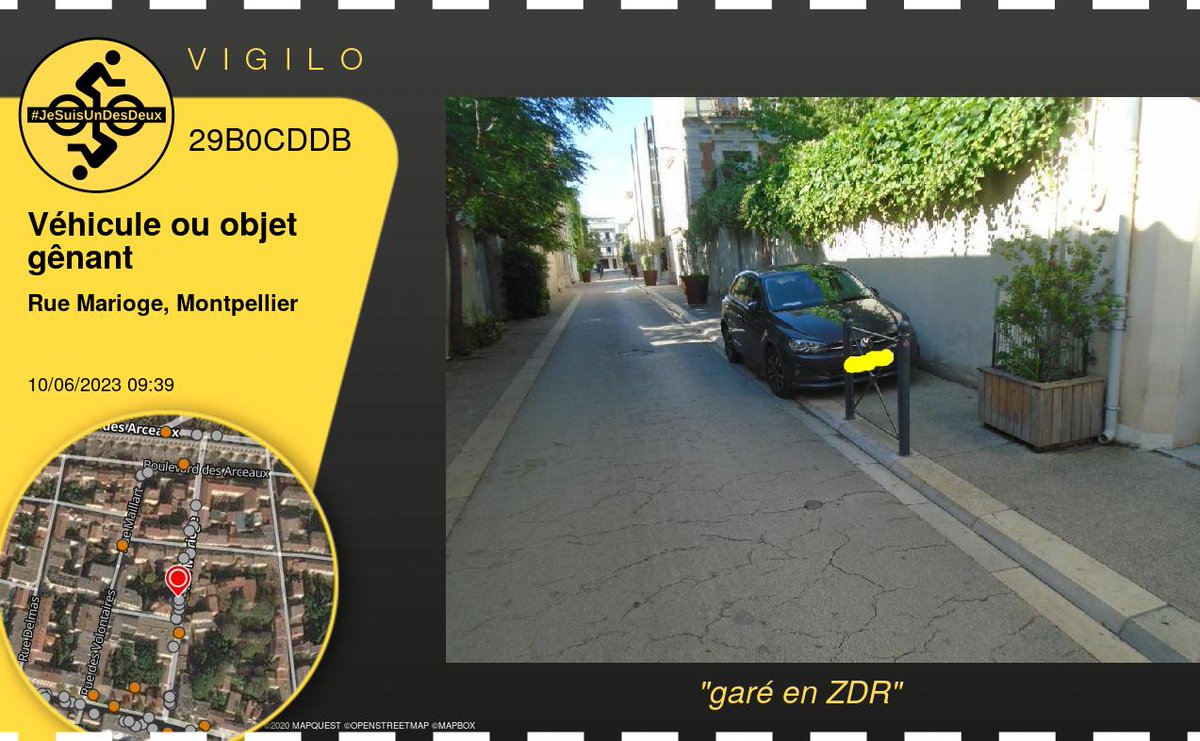 VigiloMtp34's tweet photo. Véhicule ou objet gênant à #Montpellier :
garé en ZDR
---
- Détail : https://t.co/o4UE4t9x9K
- Carte : https://t.co/DXHtS99oNY 
---
#JeSuisUnDesDeux #VG_29B0CDDB https://t.co/EaJlwyffbz