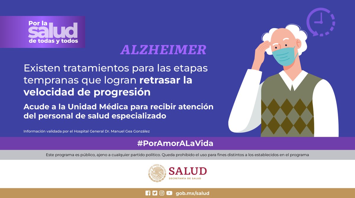 SSalud_mx's tweet photo. Datos sobre el #Alzheimer 🧠

El alzheimer es una enfermedad que afecta las capacidades cognitivas, por ejemplo:

🔹Memoria
🔹Pensamiento
🔹Comprensión
🔹Capacidad de aprendizaje
🔹Comunicación

Conoce más en ➡️ https://t.co/B32QQe59MQ

#PorAmorALaVida #PorLaSaludDeTodasyTodos https://t.co/qLdHs7fNep