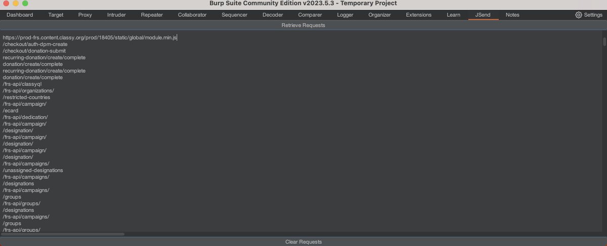 JSend - Burpsuite Community extension to fetch endpoints from all URL's from Proxy:-
 github.com/rook1337/jsend
Load jsendburp.py file
#bugbountytips  #infosec 

Regex credit:
github.com/0xsha/GoLinkFi…