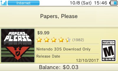 Real Fake Video Games on X: Papers, Please [Nintendo 3DS] (2017, 3909 LLC)   / X