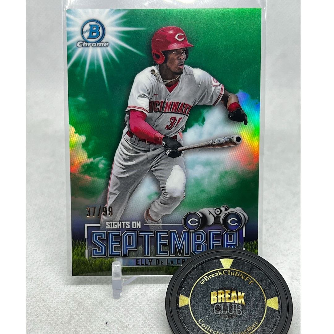 thepointsports1's tweet image. ⚾️ $40 Shipped
2023 Bowman Chrome Sights on September Green Refractors #SOS7 Elly De LA Cruz /99 - Cincinnati Reds  

Claim here 👉 iso.gg/product/2023-b…