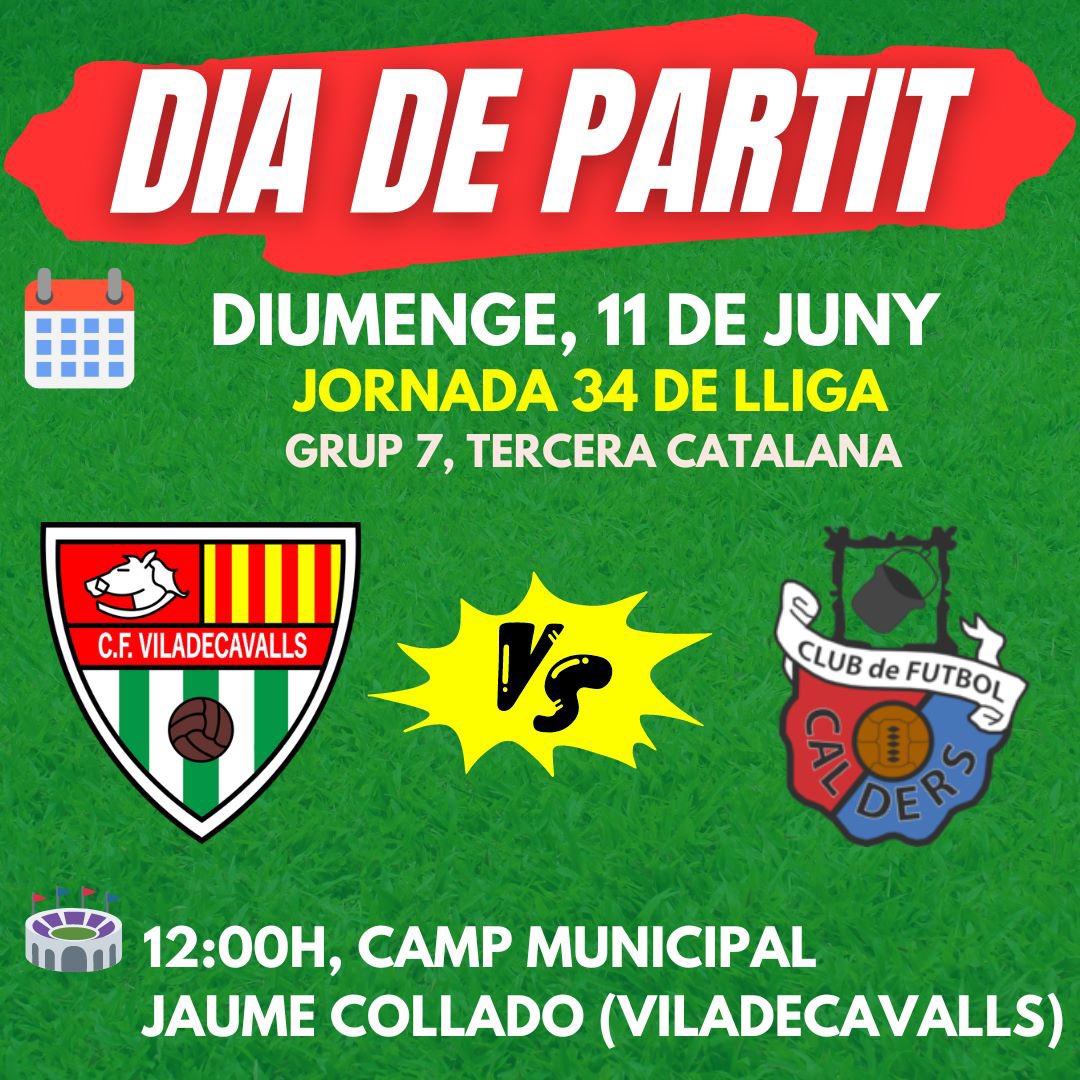 CF Viladecavalls (@cfviladecavalls) on Twitter photo THE LAST DANCE‼️
Última jornada de lliga en la que tenim l’oportunitat de certificar la 4ta plaça a la classificació. Per aconseguir-ho caldrà derrotar a un <a href="/cfcalders/">CF Calders</a> que sempre competeix al màxim. Som-hi!! 👊
#forçavila💪
#corverd💚
#cfviladecavalls🐎 THE LAST DANCE‼️
Última jornada de lliga en la que tenim l’oportunitat de certificar la 4ta plaça a la classificació. Per aconseguir-ho caldrà derrotar a un <a href="/cfcalders/">CF Calders</a> que sempre competeix al màxim. Som-hi!! 👊
#forçavila💪
#corverd💚
#cfviladecavalls🐎