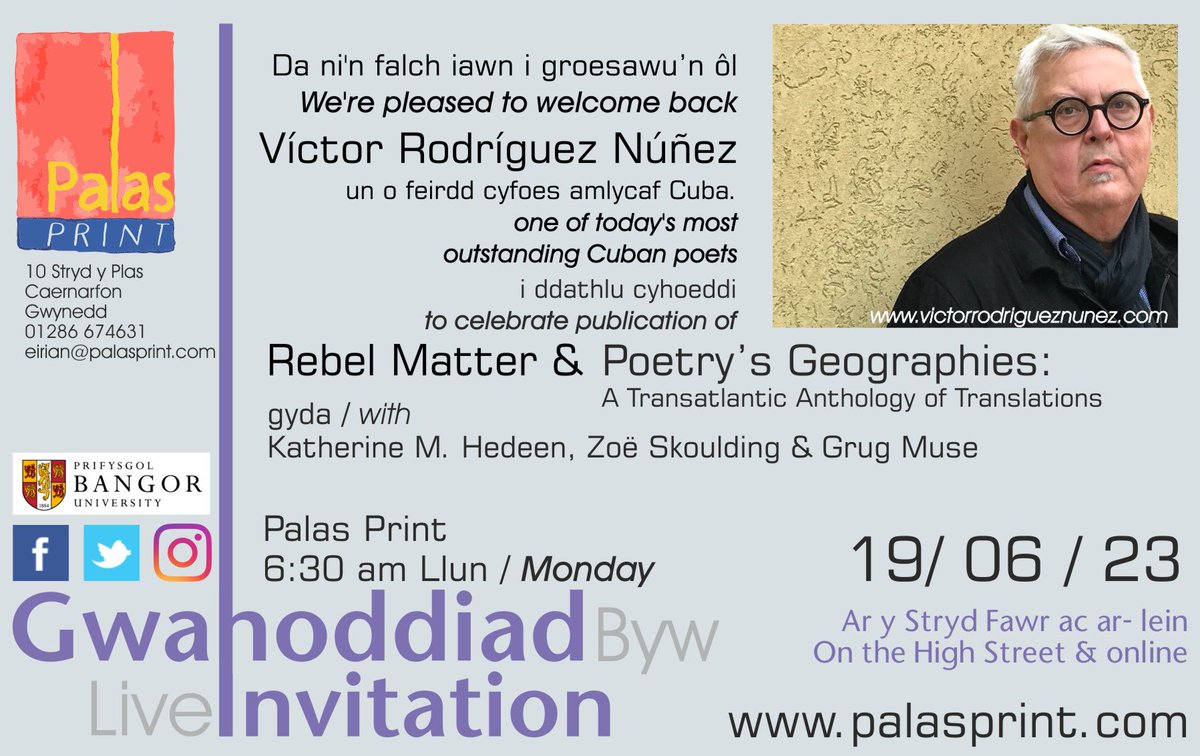 GWAHODDIAD // INVITATION
Nos Lun / Monday 19/06/2023 am 6:30pm

#carudarllen #lovetoread #poetry #books #victornunez #katherineheeden #zoeskoulding
#grugmuse #barddorniaeth #palasprint #bookevent