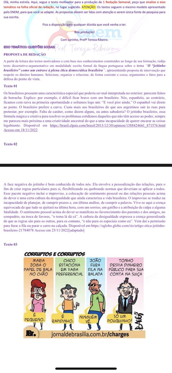 letistds's tweet photo. gente tenho uma redação pra fazer até hj c o tema “O “jeitinho brasileiro” como um entrave à plena ética democrática brasileira”, alguém tem como me ajudar? pq eu realmente to DESESPERADA, se eu n entregar hj eu perco o direito a monitoria😭😭 https://t.co/XwfCkXoq5o