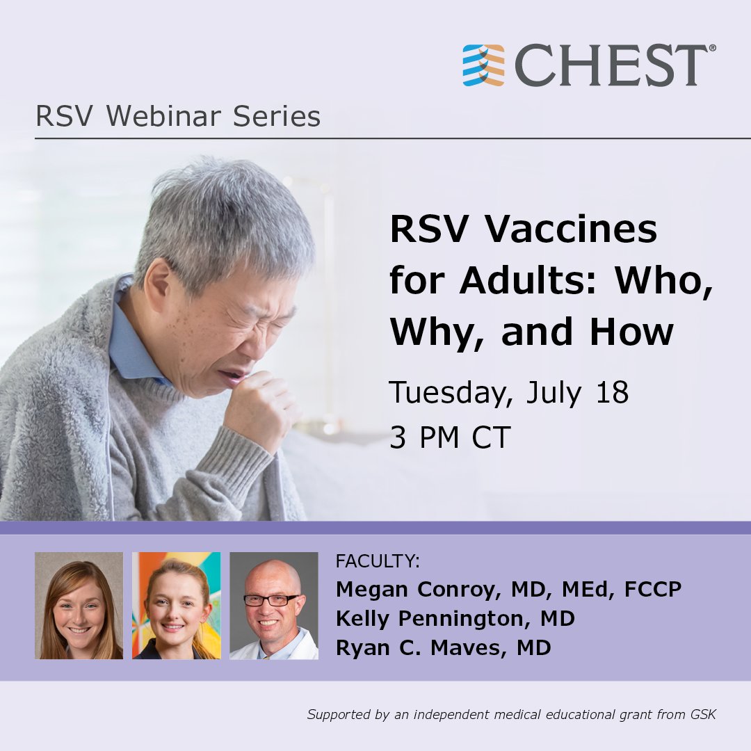 Join a free webinar on July 18 and hear from experts on emerging #RSV vaccines and their role in preventing RSV in adults. Register now:  hubs.ly/Q01SzFVP0
#MedTwitter