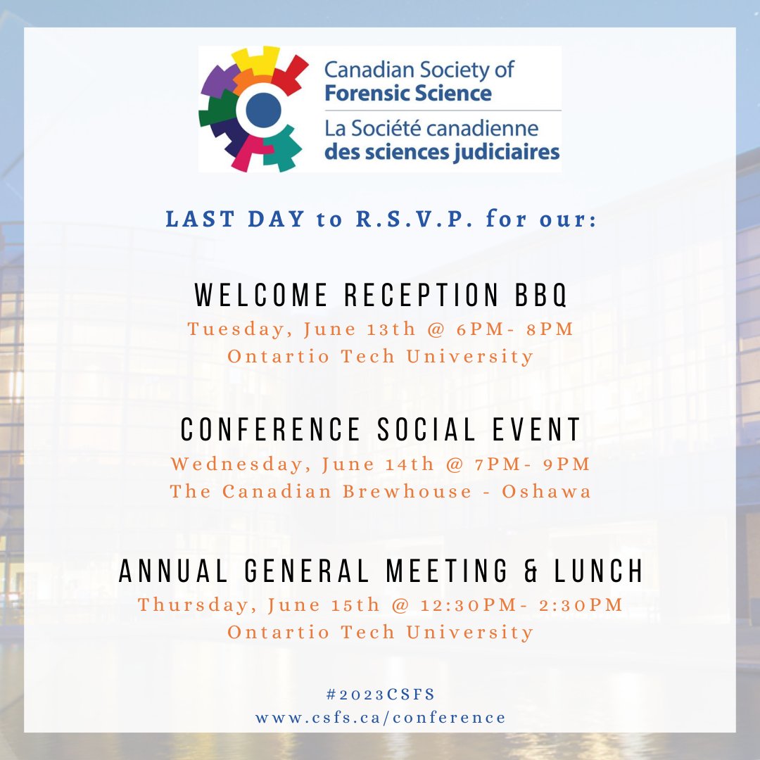 csfs1953's tweet photo. Are you ready for our #2023CSFS Conference social events?! Today is the last day to R.S.V.P. to these events via the Google Form on Whova or sent out via email earlier this week. See you there! - via Whova Event App https://t.co/0UQ8HJ6j2a