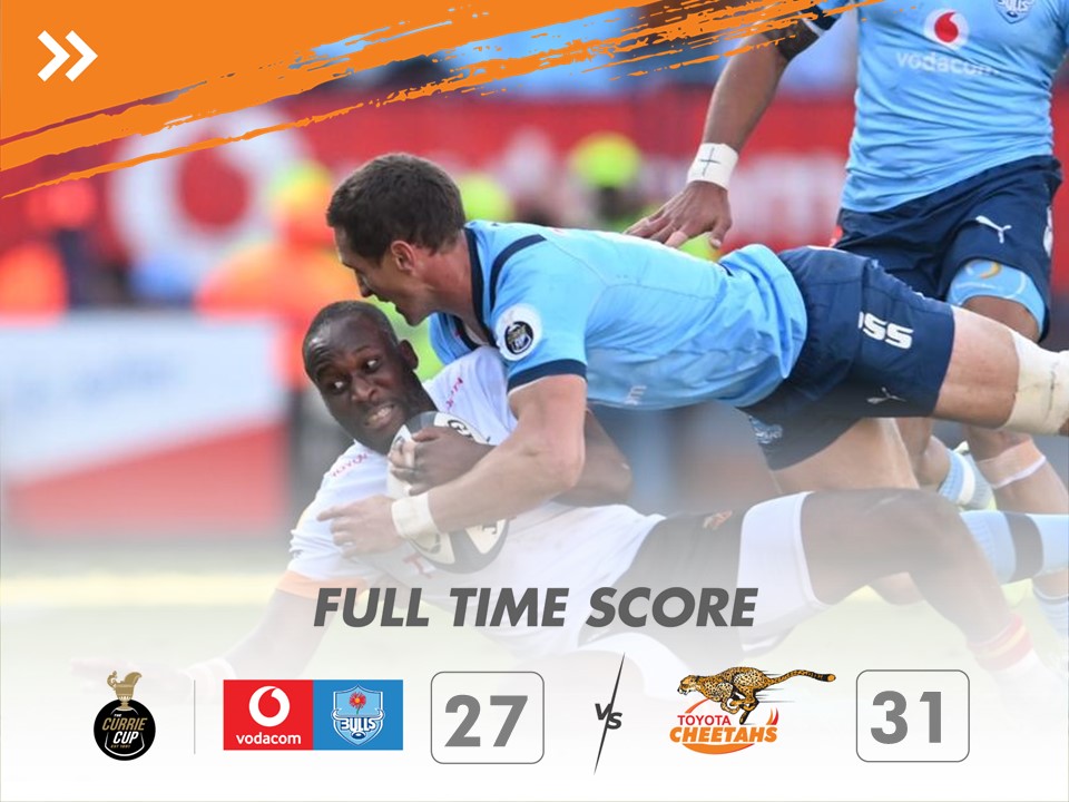 FULL TIME: 🏉
🏆Currie Cup 

 Vodacom Bulls 27-31 Toyota Cheetahs  

#CurrieCup 
#bulvche 
@ToyotaSA