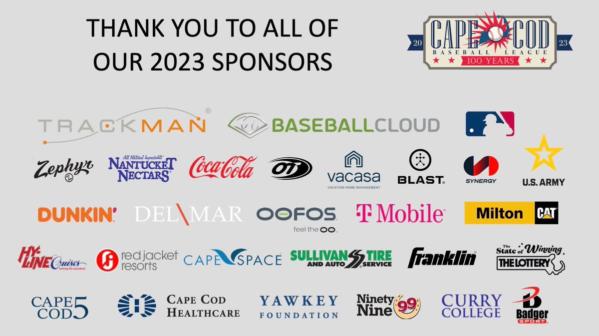 It’s FINALLY Opening Day of the @OfficialCCBL - the centennial season for the premier summer collegiate wooden bat league. And it wouldn’t be possible without all of our sponsors! #CapeLeague100