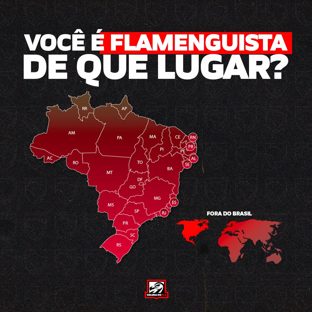 📊 Você é FLAMENGUISTA de que lugar do mundo? Conta pra gente aí! 🤔 #colunadofla