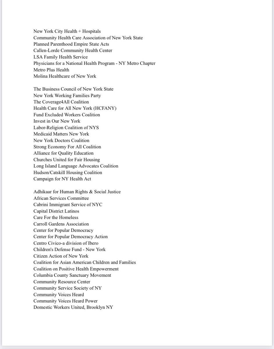 ZackFinkNews's tweet photo. Broad coalition including unions, health plans, and community organizations urging @NYSA_Majority to bring the “Coverage for All” bill to the floor for a vote in the final hours of the legislative session. Letter below ⬇️ https://t.co/4qvPchjP6S