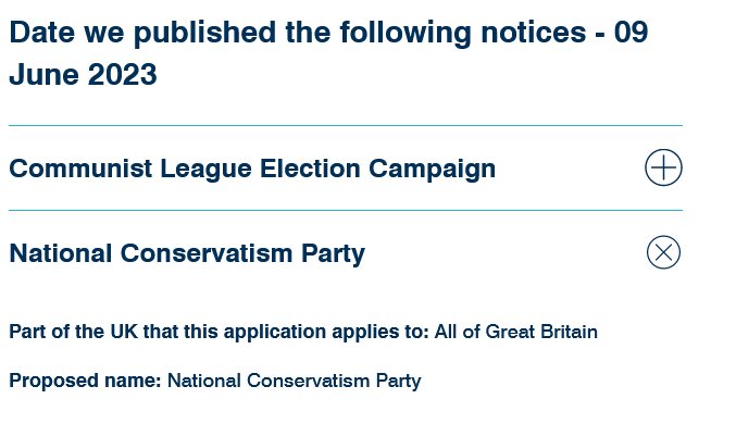 So...on the day Johnson resigned, The Electoral Commission gave notice that a new ‘National Conservatism Party’ declared itself. 🤔